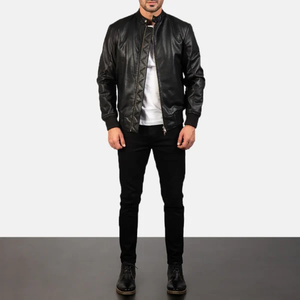 UB FASHION AVAN BLACK LEATHER BOMBER JACKET