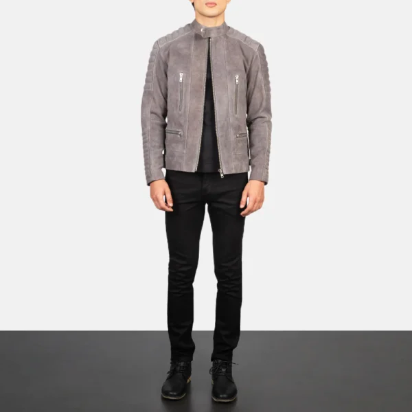 UB FASHION DAMIAN GREY SUEDE BIKER JACKET