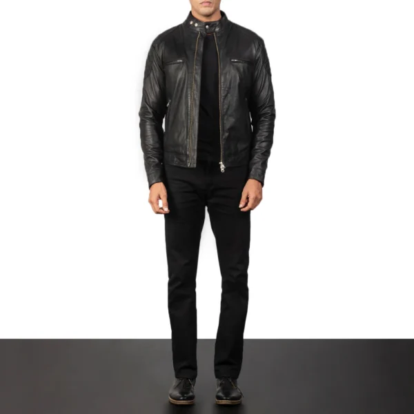 UB FASHION GATSBY BLACK LEATHER BIKER JACKET