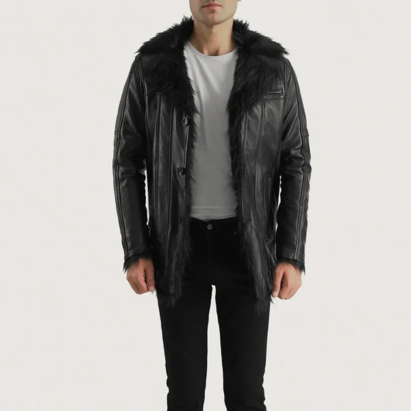 UB FASHION FURCLIFF BLACK LEATHER COAT