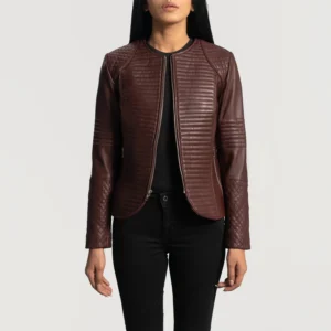 UB FASHION NEXI QUILTED MAROON LEATHER JACKET