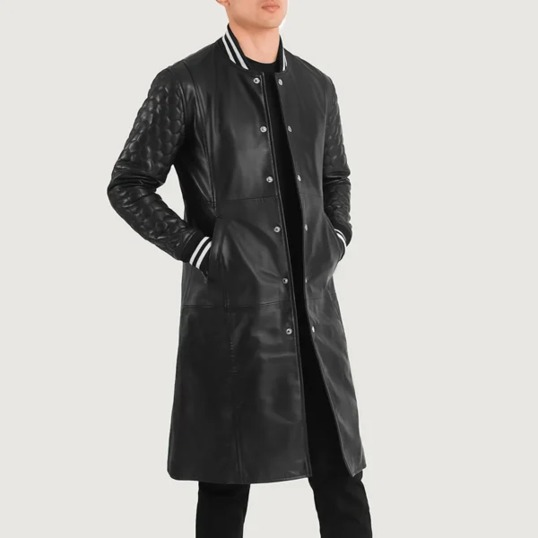 UB FASHION WILDE BLACK LEATHER VARSITY COAT