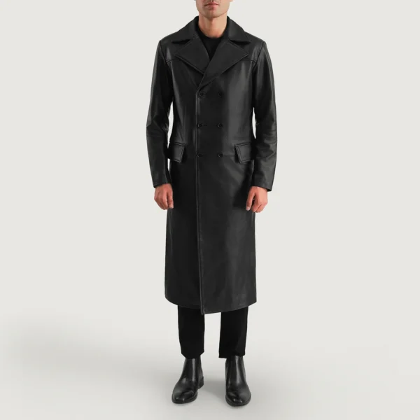 UB FASHION DELMAR BLACK LEATHER DOUBLE BREASTED COAT