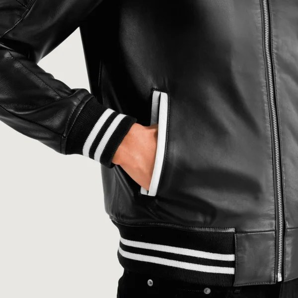 UB FASHION PASCAL BLACK LEATHER VARSITY JACKET