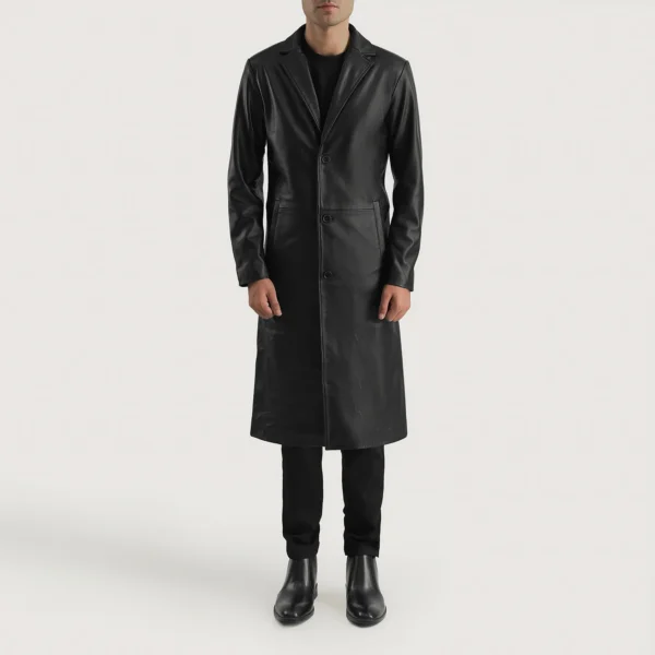 UB FASHION MATEO BLACK LEATHER SINGLE BREASTED COAT