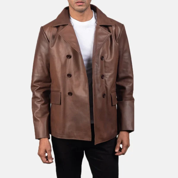 UB FASHION MR. BAILEY BROWN LEATHER NAVAL PEACOAT