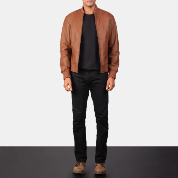 UB FASHION SHANE BROWN LEATHER BOMBER JACKET