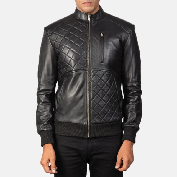 UB FASHION MODA BLACK LEATHER BOMBER JACKET