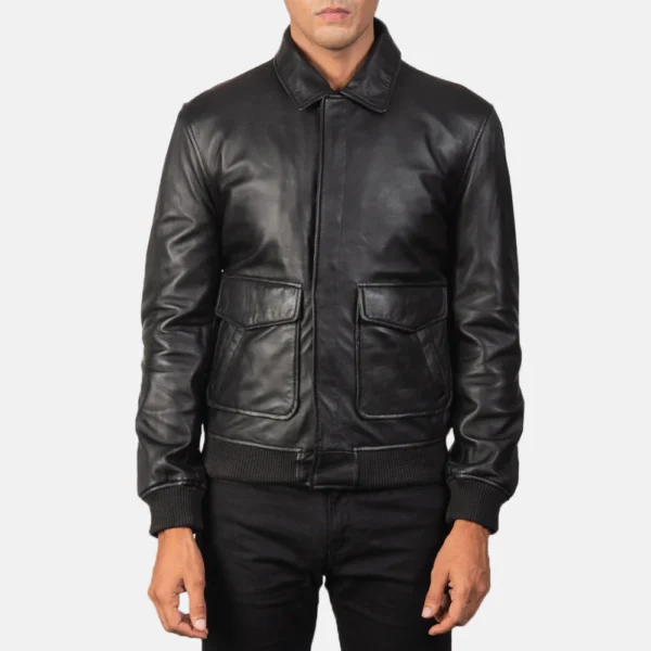 UB FASHION COFFMEN BLACK A2 LEATHER BOMBER JACKET