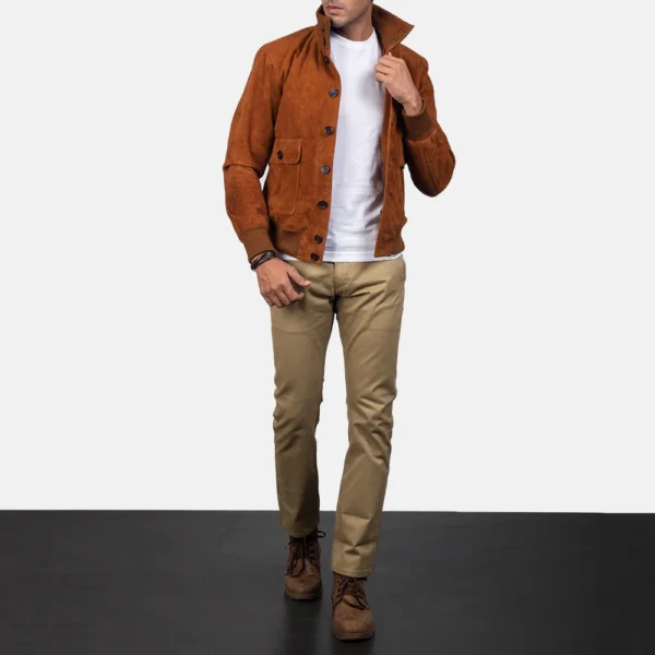 UB FASHION EATON BROWN SUEDE BOMBER JACKET