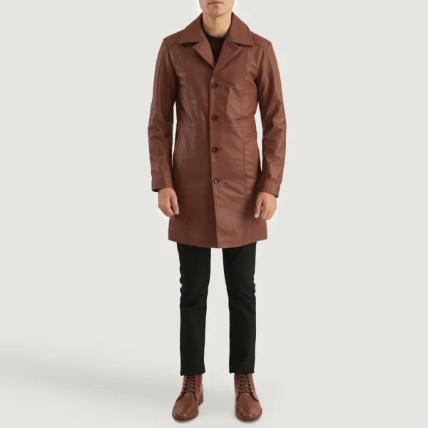 UB FASHION DON LONG BROWN LEATHER COAT