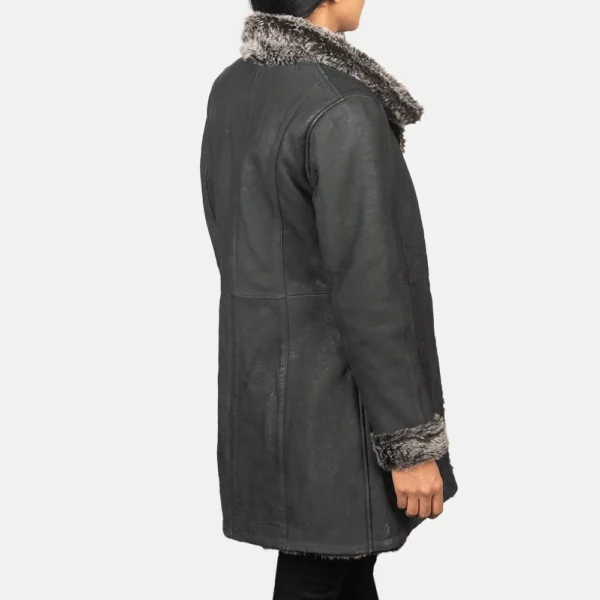 UB FASHION ERICA SHEARLING BLACK LEATHER COAT