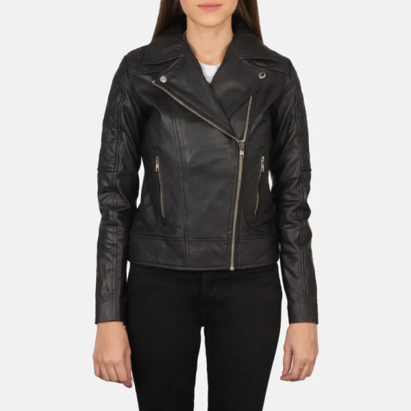 UB FASHION CAROLYN QUILTED BLACK BIKER JACKET