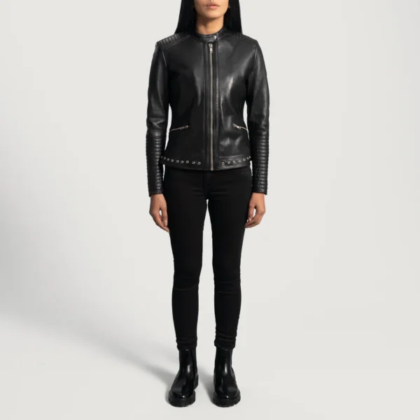 UB FASHION HALEY RAY BLACK LEATHER BIKER JACKET