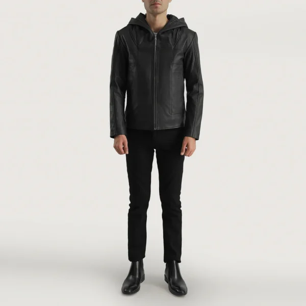 UB FASHION SPRATT BLACK HOODED LEATHER JACKET