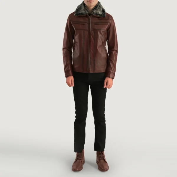 UB FASHION EVAN HART FUR BROWN LEATHER JACKET