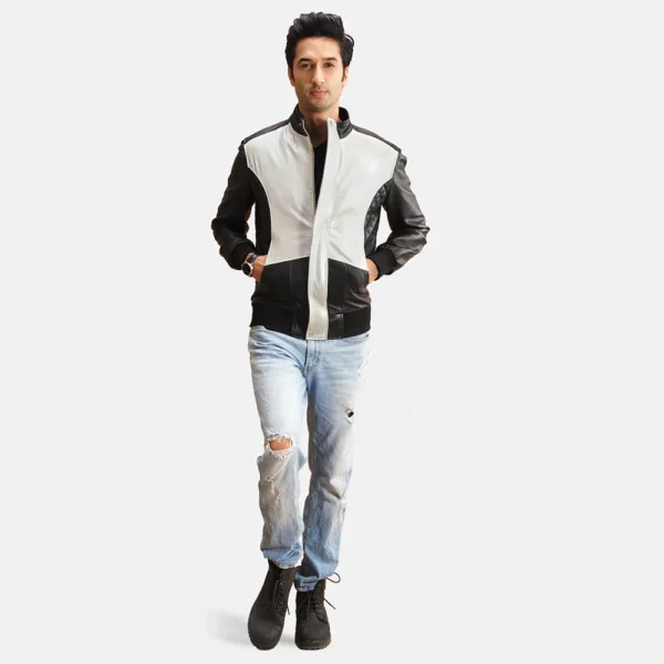 UB FASHION SPADE SILVER BLACK LEATHER BOMBER JACKET