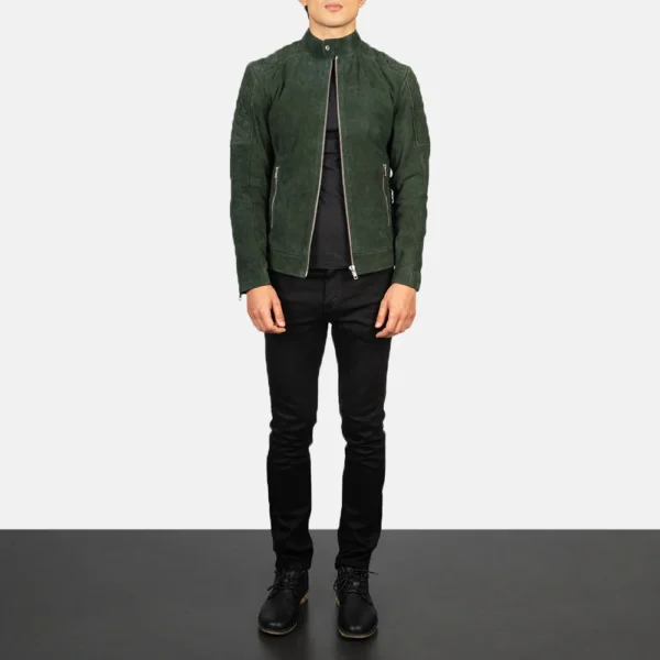 UB FASHION FERNANDO QUILTED GREEN SUEDE BIKER JACKET