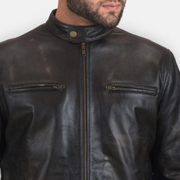 UB FASHION RUSTIC BLACK LEATHER BIKER JACKET