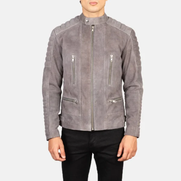 UB FASHION DAMIAN GREY SUEDE BIKER JACKET