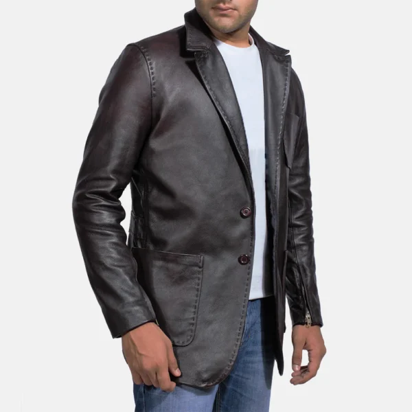 UB FASHION WINE BLACK LEATHER BLAZER