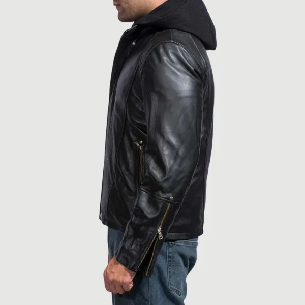 UB FASHION HIGHSCHOOL BLACK HOODED LEATHER JACKET