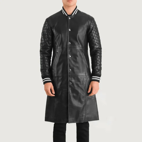 UB FASHION WILDE BLACK LEATHER VARSITY COAT