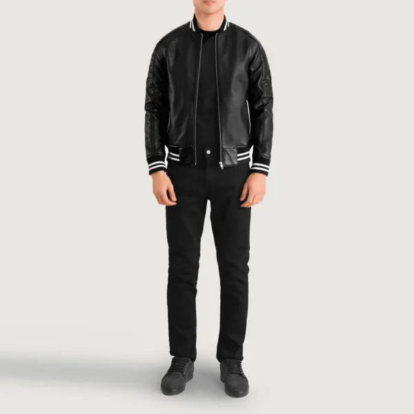 UB FASHION PASCAL BLACK LEATHER VARSITY JACKET