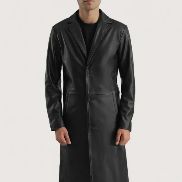 UB FASHION MATEO BLACK LEATHER SINGLE BREASTED COAT