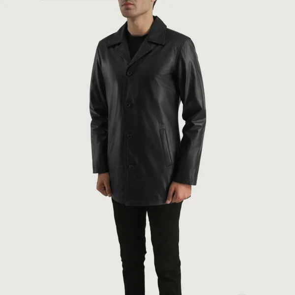 UB FASHION URBAN SLATE BLACK LEATHER COAT