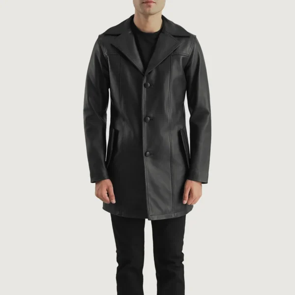 UB FASHION BRAWNTON BLACK LEATHER COAT