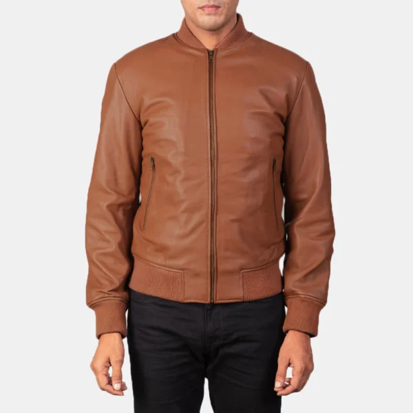 UB FASHION SHANE BROWN LEATHER BOMBER JACKET