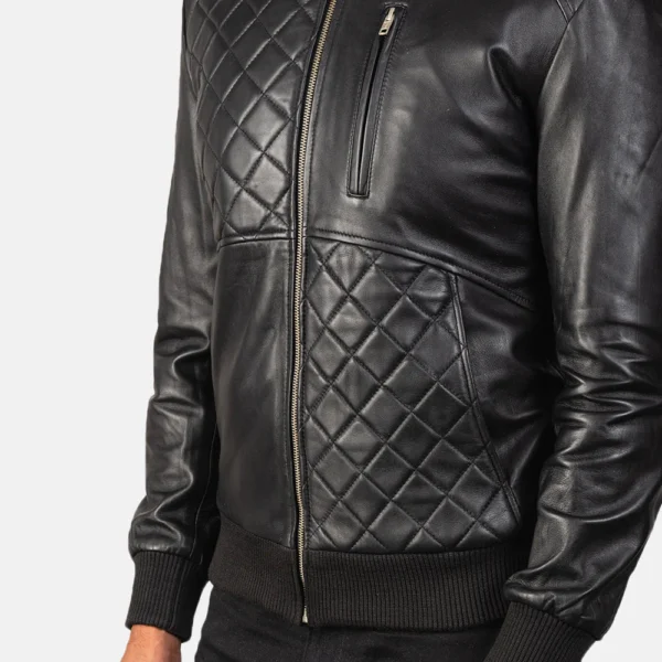 UB FASHION MODA BLACK LEATHER BOMBER JACKET