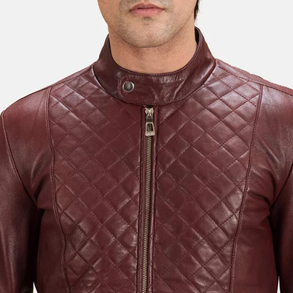 UB FASHION BURGUNN DEE MAROON LEATHER BIKER JACKET