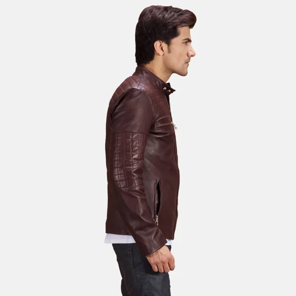 UB FASHION URBANE QUILTED MAROON LEATHER BIKER JACKET