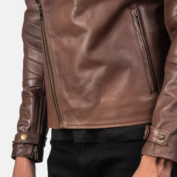 UB FASHION RAIDEN BROWN LEATHER BIKER JACKET