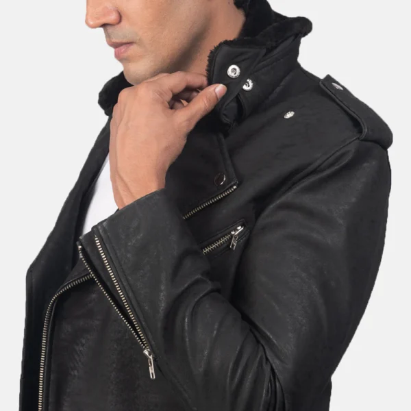 UB FASHION FURTON DISRESSED BLACK LEATHER BIKER JACKET