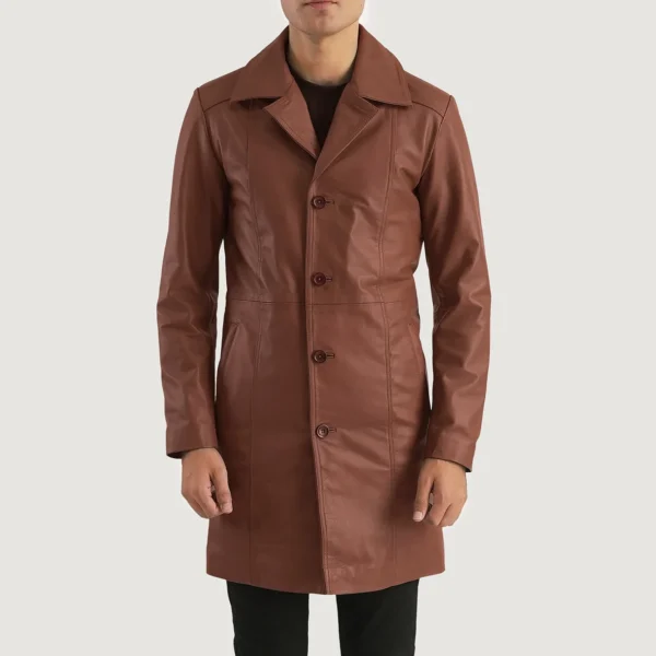 UB FASHION DON LONG BROWN LEATHER COAT