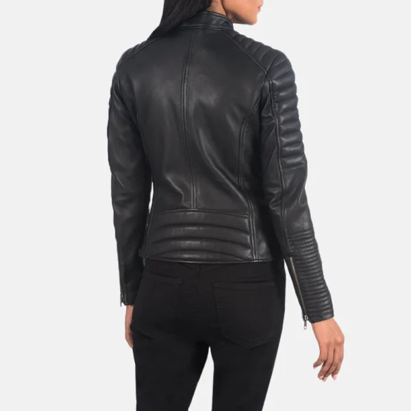 UB FASHION ADALYN QUILTED BLACK LEATHER BIKER JACKET