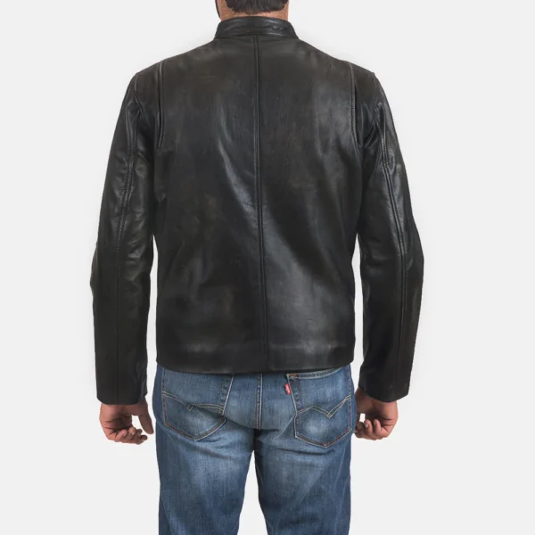 UB FASHION RUSTIC BLACK LEATHER BIKER JACKET