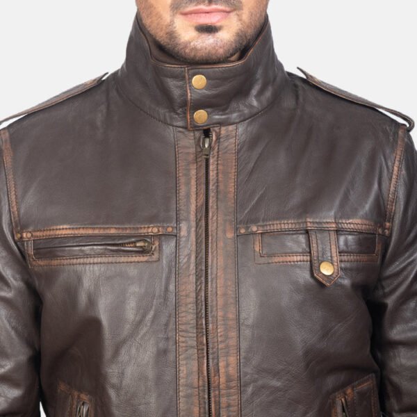 UB FASHION GLEN STREET BROWN LEATHER BOMBER JACKET