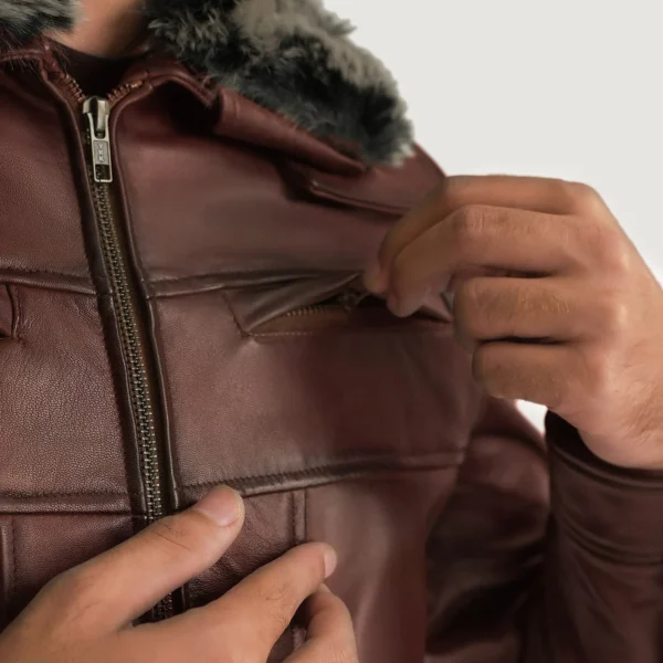 UB FASHION EVAN HART FUR BROWN LEATHER JACKET