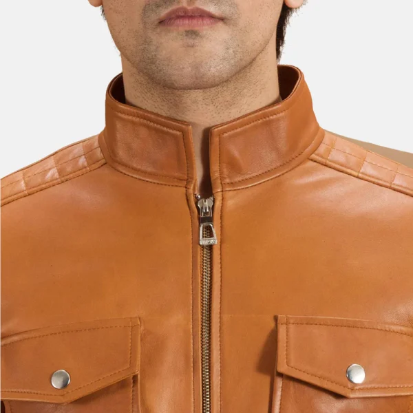 UB FASHION VOLTEX TAN LEATHER BIKER JACKET