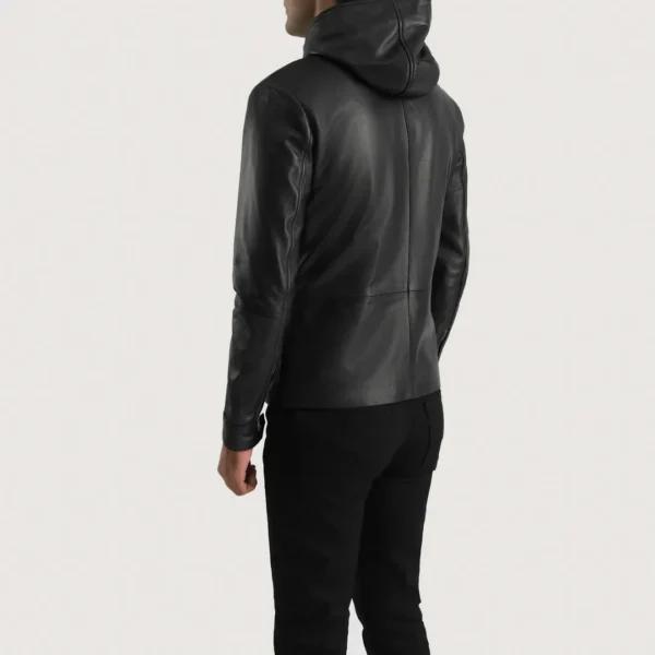 UB FASHION ANDY MATTE BLACK HOODED LEATHER JACKET