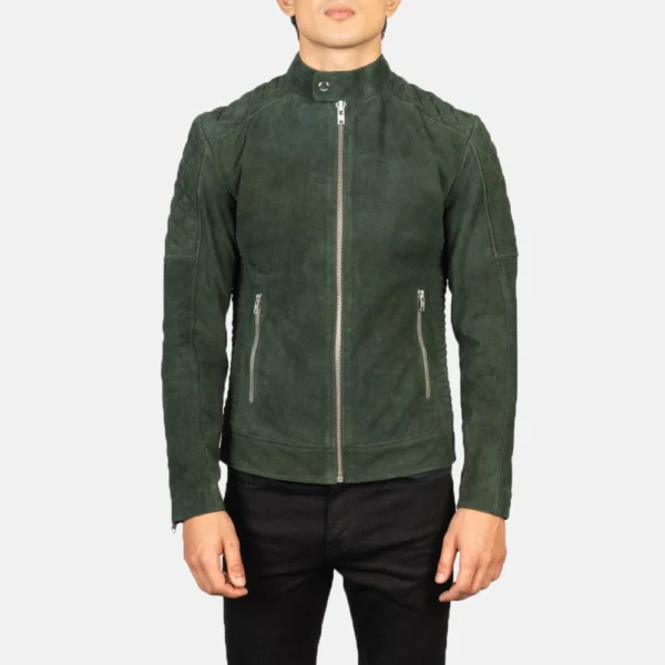 UB FASHION FERNANDO QUILTED GREEN SUEDE BIKER JACKET