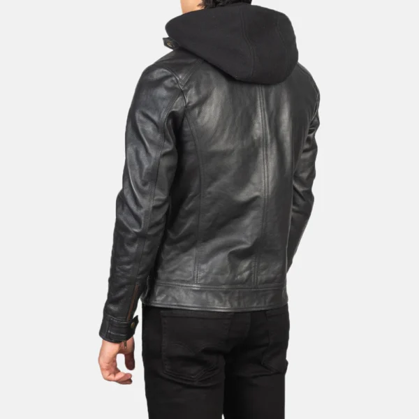 UB FASHION HECTOR BLACK HOODED LEATHER BIKER JACKET