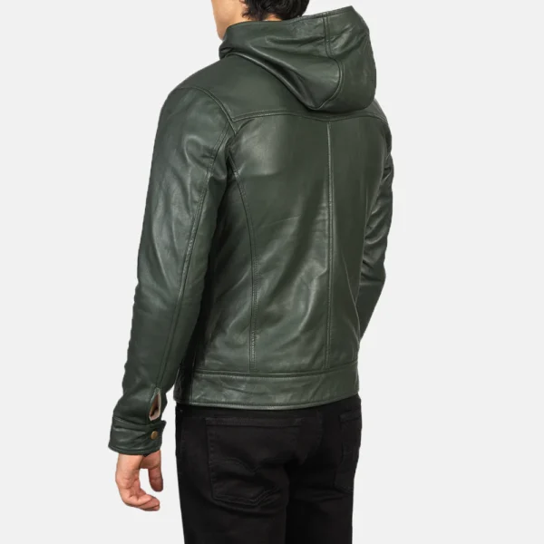 UB FASHION BASTON GREEN HOODED LEATHER BOMBER JACKET