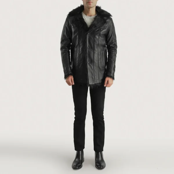 UB FASHION FURCLIFF BLACK LEATHER COAT