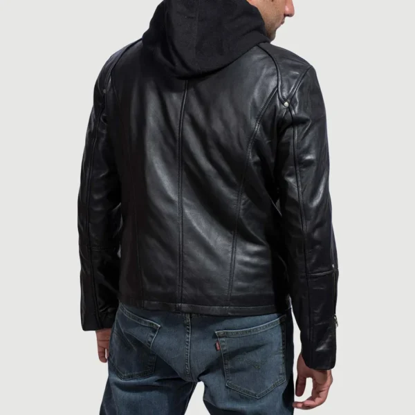 UB FASHION HIGHSCHOOL BLACK HOODED LEATHER JACKET