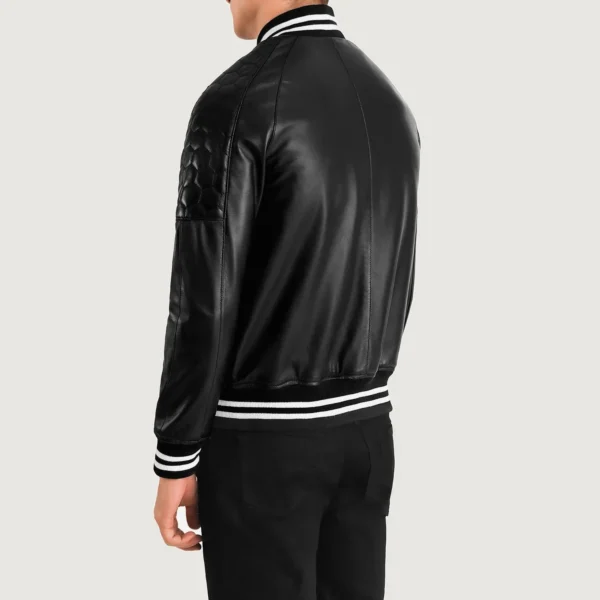 UB FASHION PASCAL BLACK LEATHER VARSITY JACKET